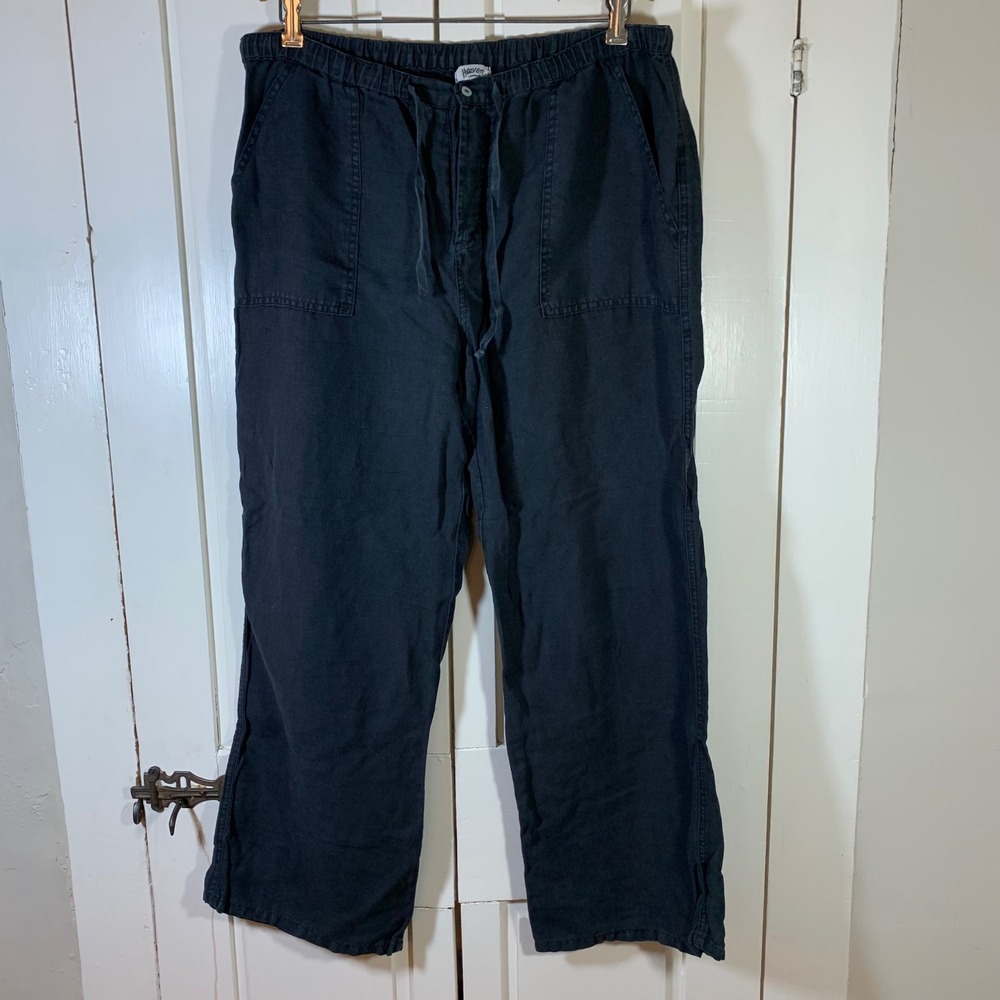 Heaven Womens Black 100% Linen Wide Leg Drawstring Pants Size Medium Made in USA